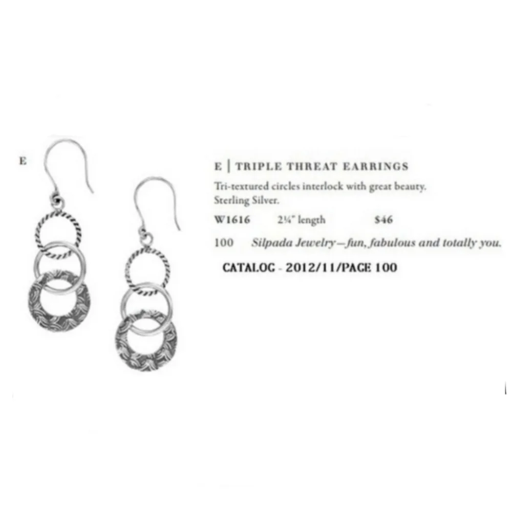 Silpada 925 Sterling Silver Triple Threat Earrings W1616